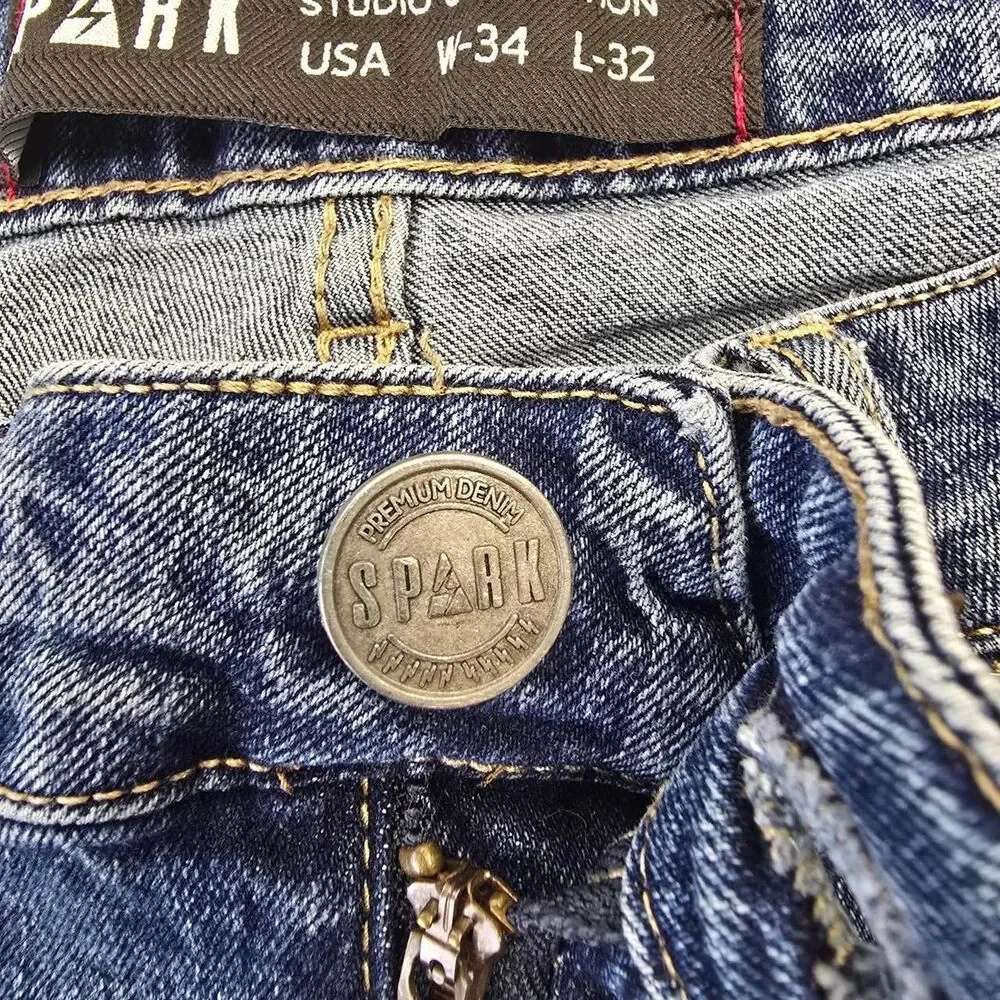 Spark Jeans Men's Prem Denim Studio Collection USA W34 L32 Blue Skinny Fit Jeans